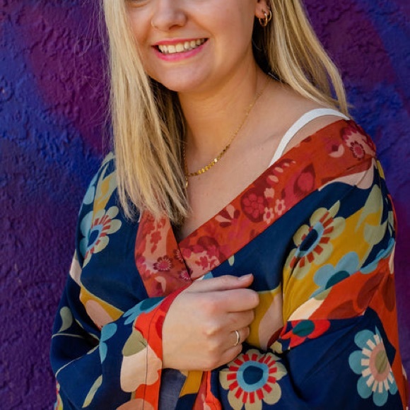 Anthro Powder Bright Funky Print Kimono Kaftan Duster - Picture 7 of 11